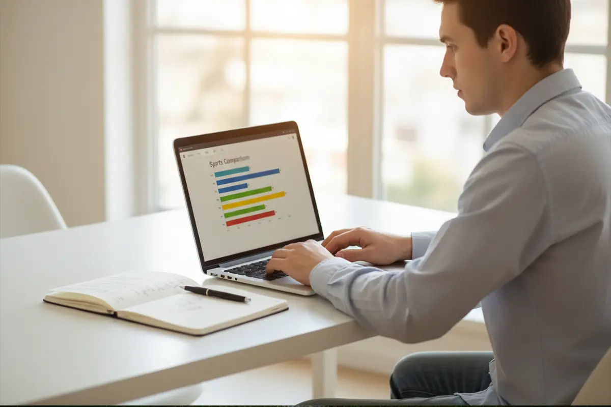 Persona comparando cuotas de apuestas deportivas en una pantalla de ordenador portátil