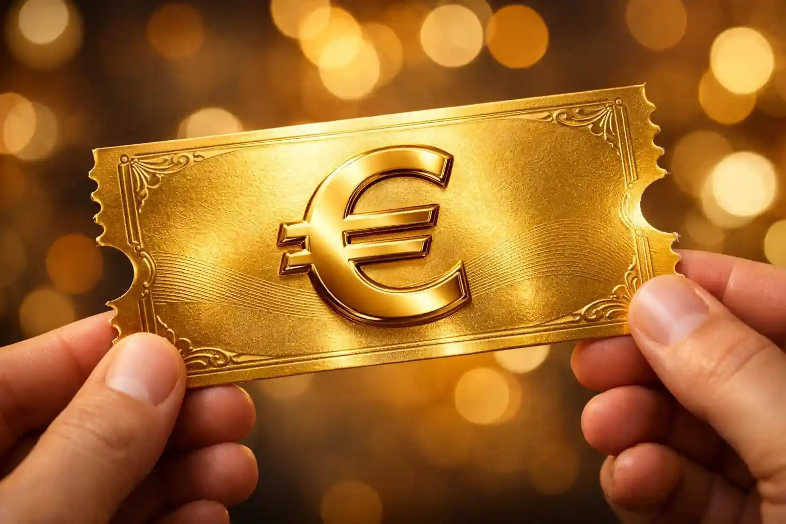 Mano recibiendo un ticket de promoción con símbolo de euro