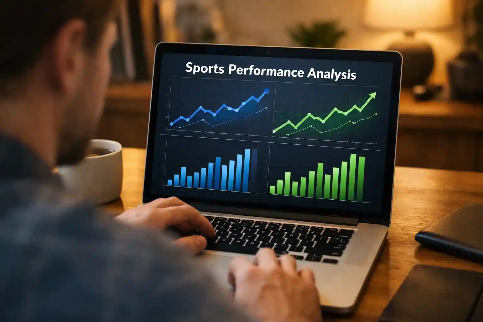 Persona analizando datos deportivos en un portátil con gráficos