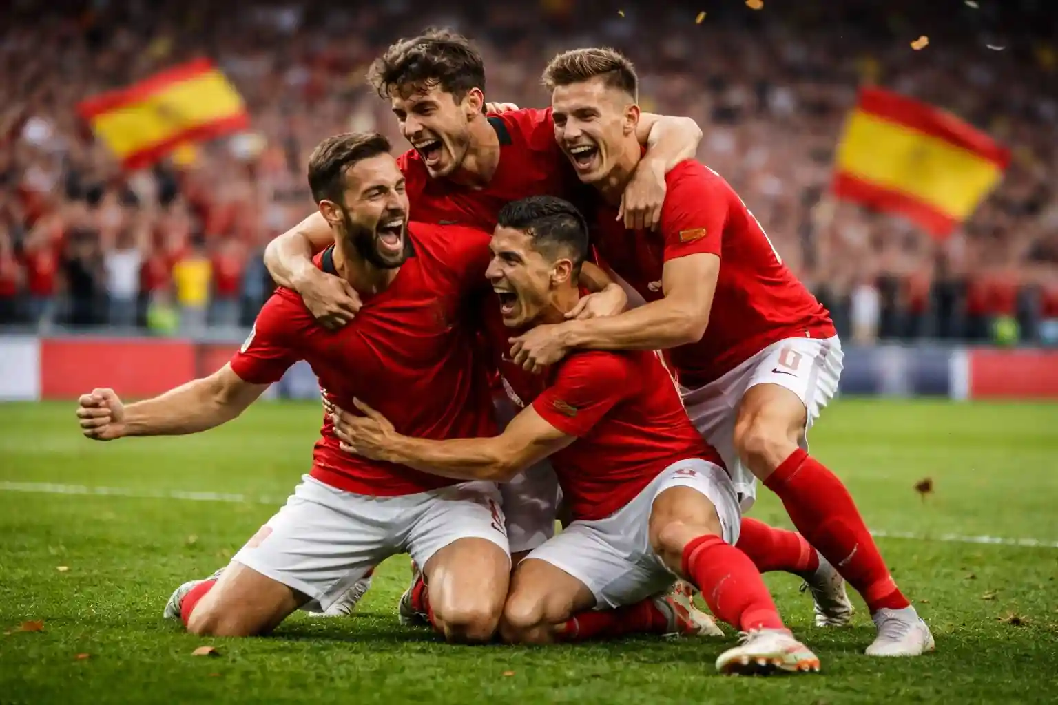 Jugadores de la selección española celebrando un gol