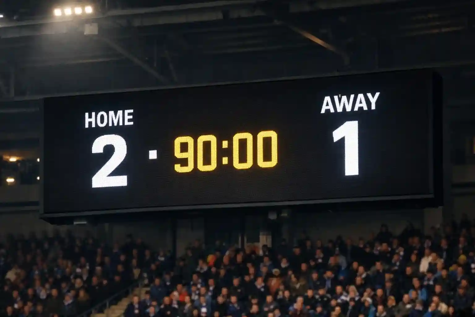 Marcador electr&oacute;nico de estadio mostrando resultado de partido