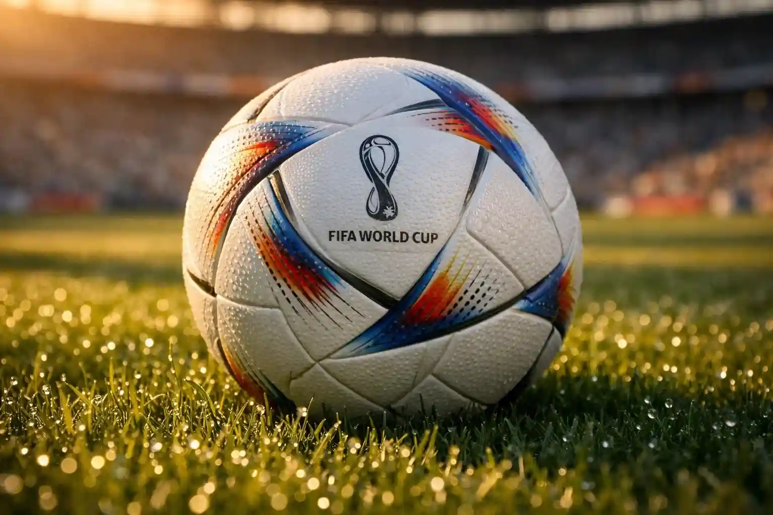 Balón de fútbol oficial del Mundial sobre el césped del estadio